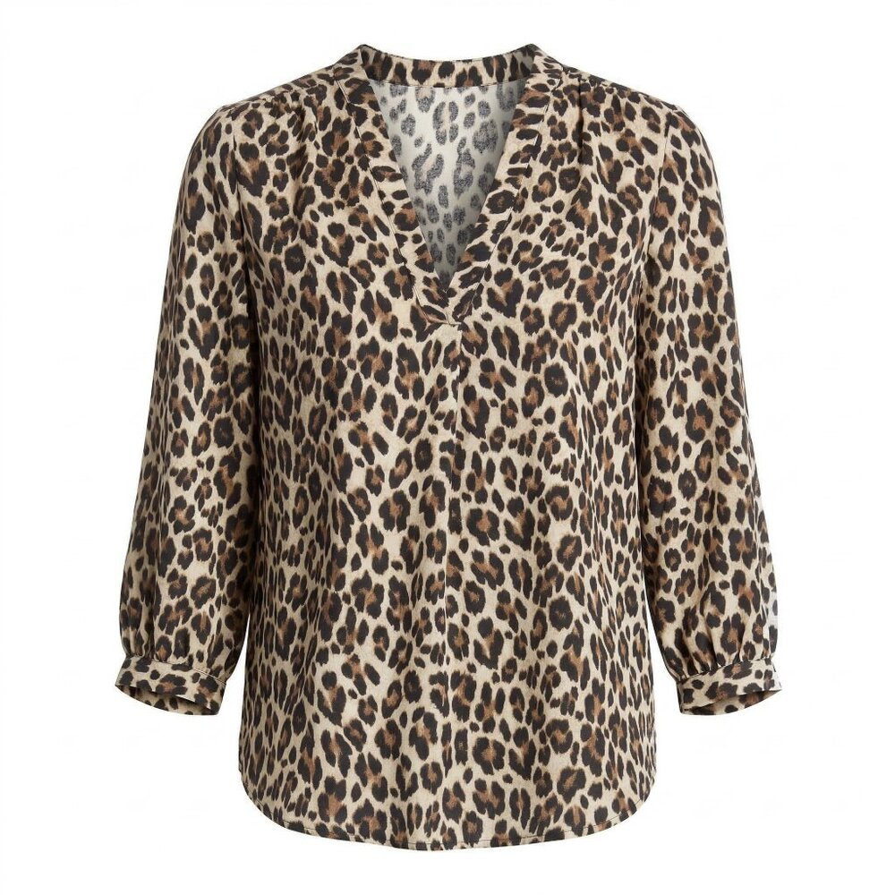 Vince Camuto Leopard Print V‑Neck Blouse 3/4 Sleeve Animal Print Top